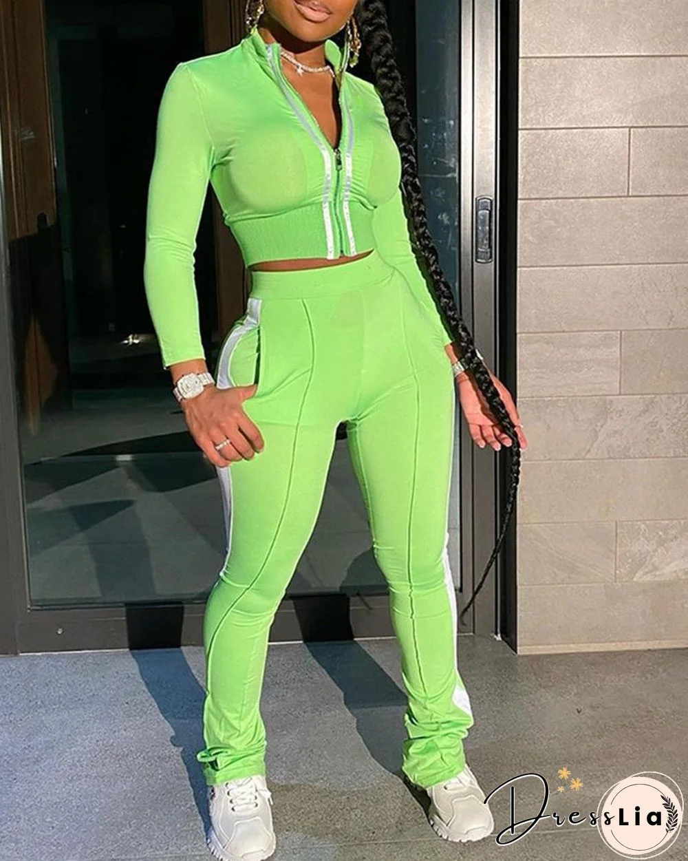 Sporty Striped Tape Coat & Pants Set