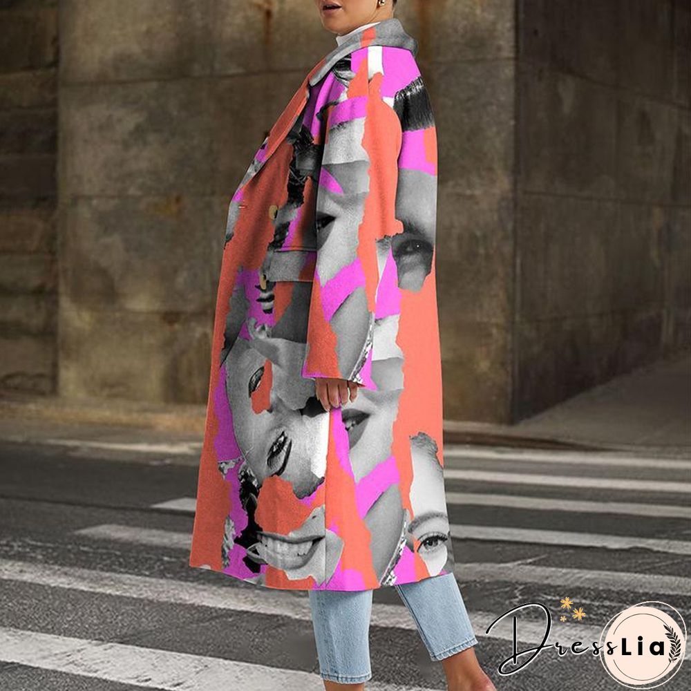 Leaves And Figure Printed Long Coat