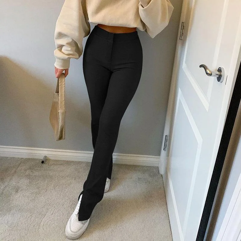 High waist soild color trouser