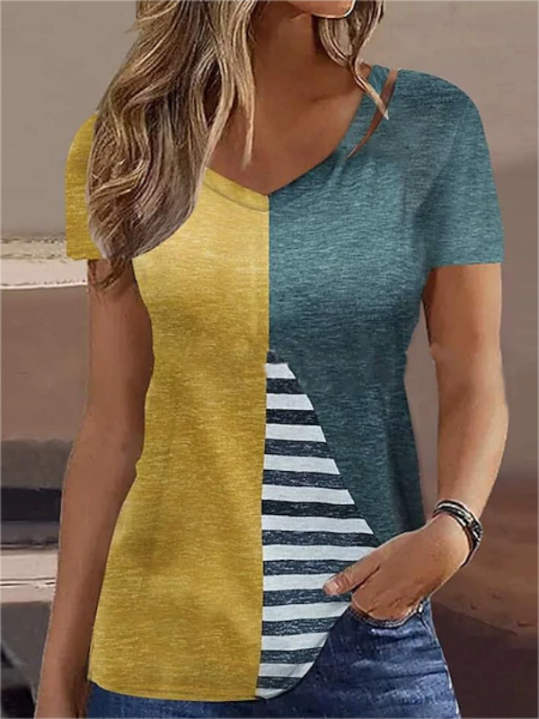 Plus Size Cut-Outs Abstract Printed Casual T-Shirt