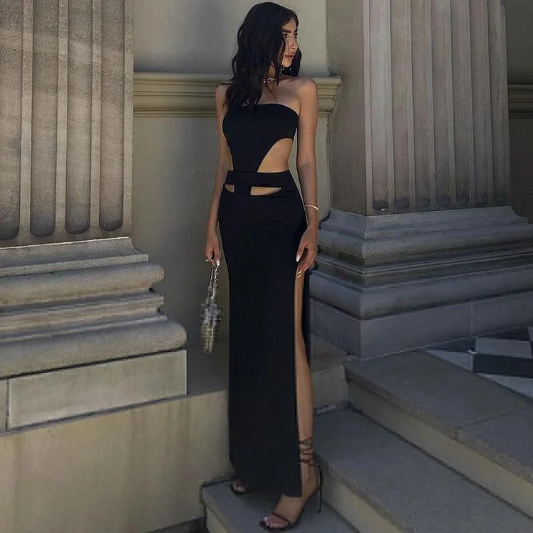 Promsstyle Sexy tube top hollow deep slit maxi dress Prom Dress 2023