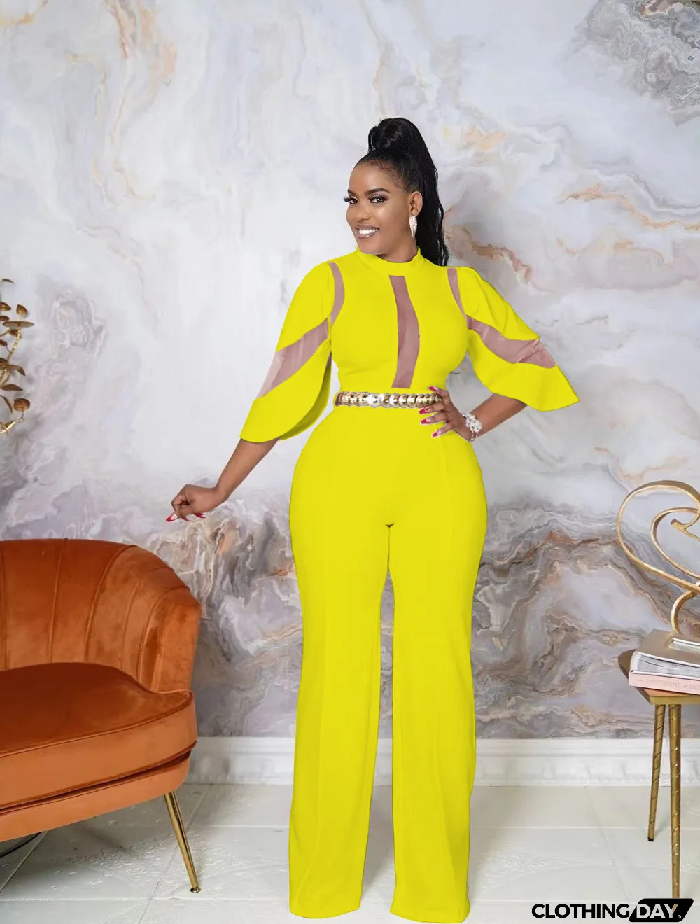 Fashion Net Yarn Patchwork Sexy Jumpsuit