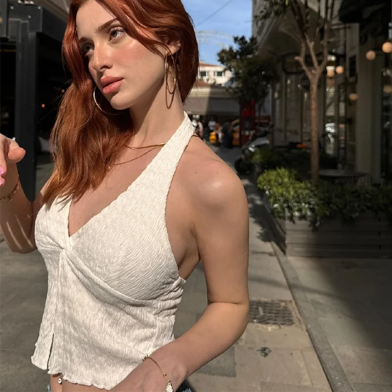 Uveng Uveng Women's Summer 2024 New Fashion Sexy Temperament Personality Street Hot Girl Y2k Hanging Neck Vest