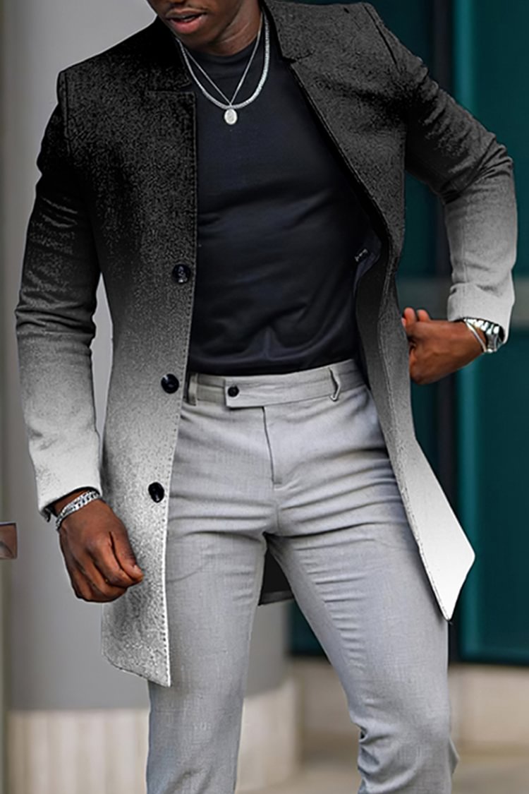 Tiboyz Black And White Gradient Mid Length Coat