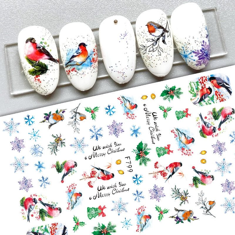 1pcs Autumn Winter Nail Sticker Robin Snow Flower New Year Halloween Christmas 3D Decals Nail Art Design Decor Accessories