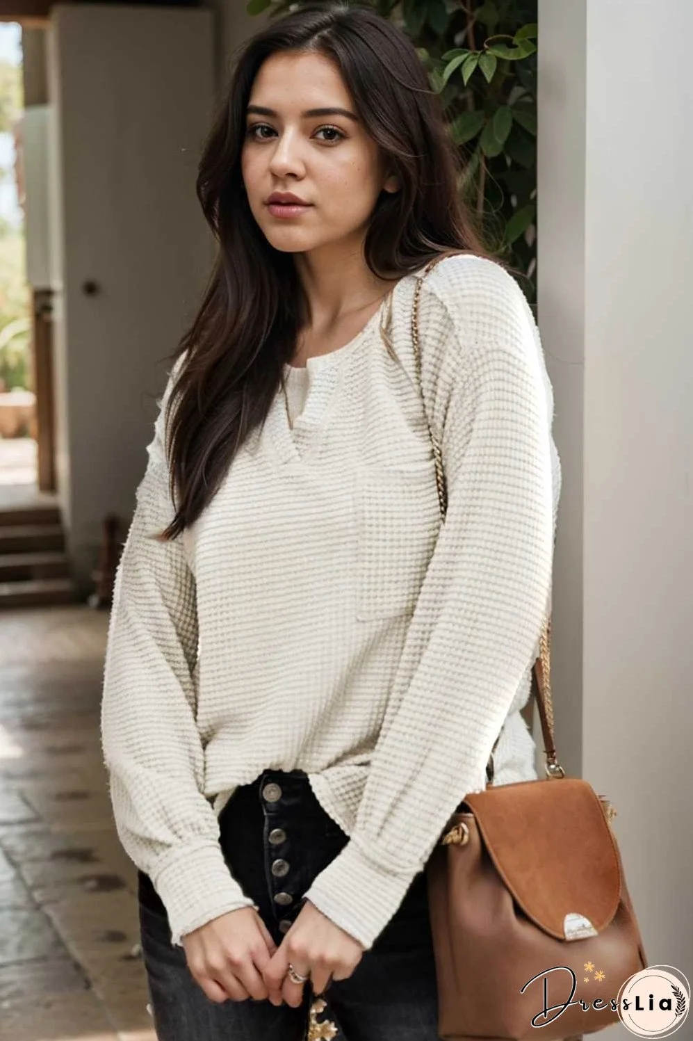 deep v neck long sleeve knitted sweater