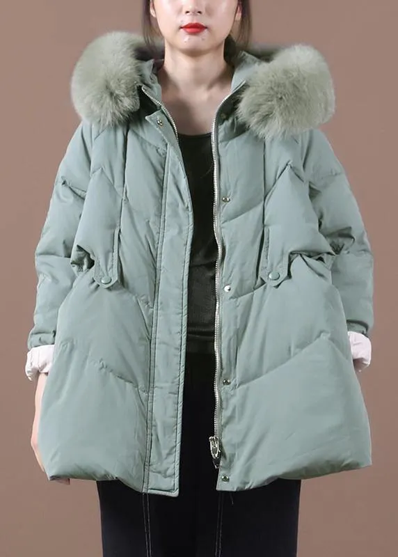 Casual green warm winter coat plus size clothing parka hooded fur collar coats