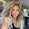 Ombre Ash Blonde Brown Curly Wig Long Wavy