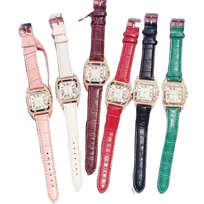 TikTok Internet Popular Women’s Watch Fashionable Square Case Women’s Quartz Watch Square Diamond Belt Small Square Watch Set Wristwatch