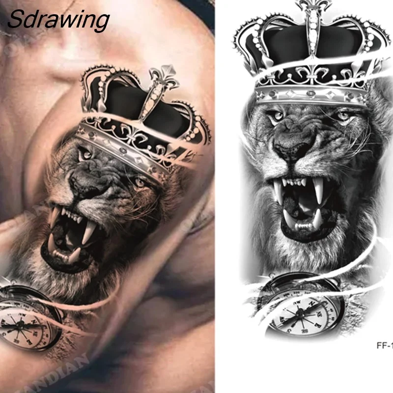Sdrawing New Waterproof Temporary Tattoo Sticker Lion King Tiger Wolf Forest Mechanical Wild Boat Men Body Art Arm Fake Tatoo Women 328-0