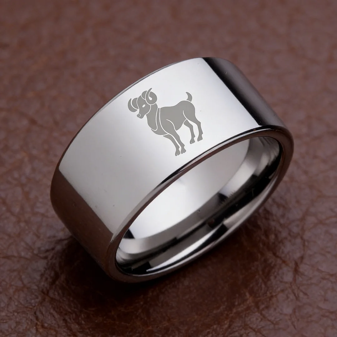 4MM 6MM 8MM 10MM Silver Zodiac Aries Laser Couple Wedding Bands Flat Tungsten Carbide Rings for Men and Women