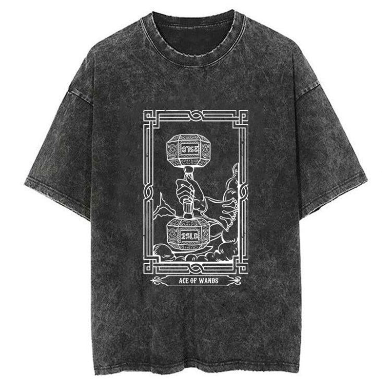 Women's Retro Washed Tarot Fitness Cotton Casual T-Shirt / TECHWEAR CLUB / Techwear