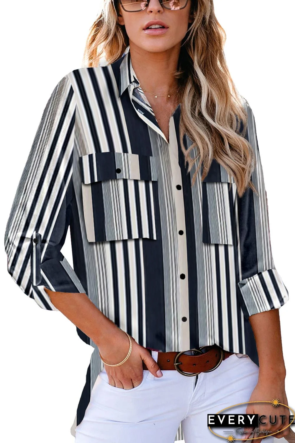 White Striped Modern Shirt with Pockets