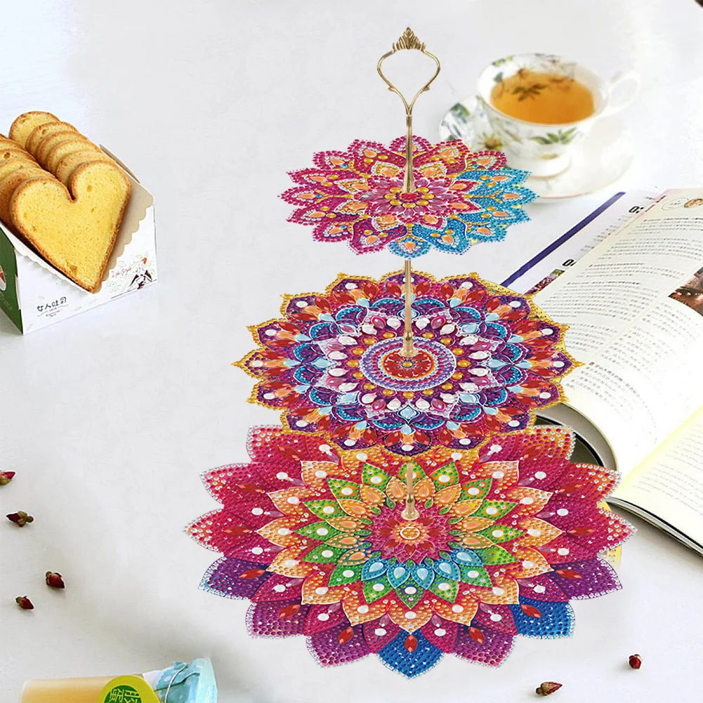3 Tier 5D DIY Mandala Acrylic Diamond Painting Cupcake Stand for Kitchen Table Decor 