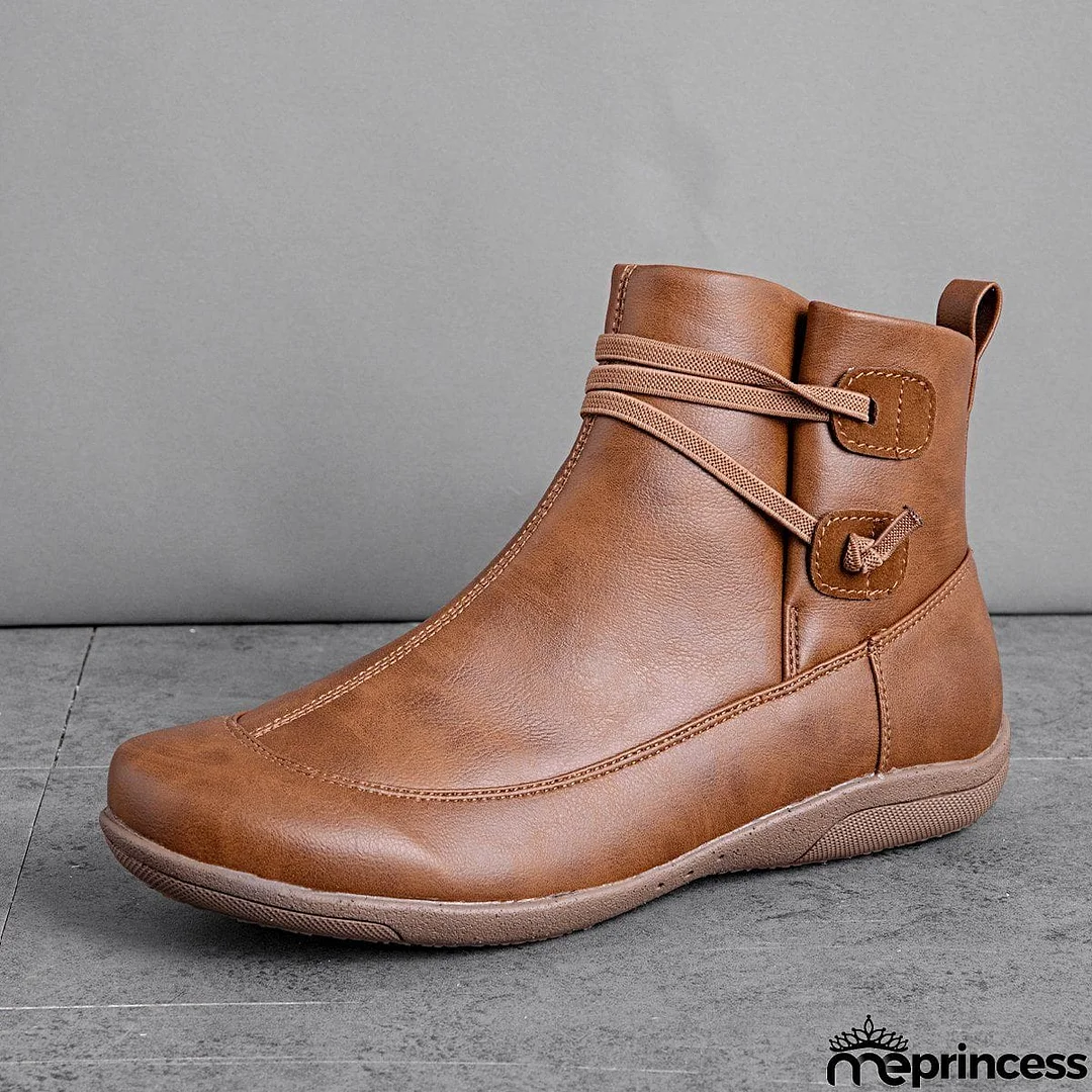 Women's Braided Strap Flat Heel All Season Boots