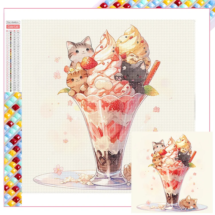 Full Square Diamond Painting - Cat Ice Cream 40*40CM