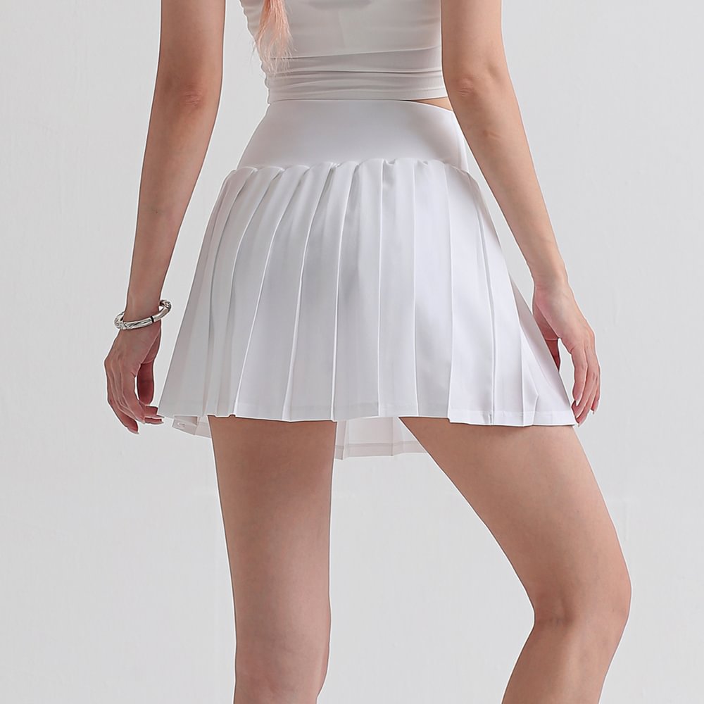 Hergymclothing White high waist quick dry moisture wicking cool feeling yoga gym workout fitness running skirt with shorts for sale