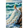 M&auml;dchen in einem blumigen Kleid am Meer - runder Bohrer Diamantmalerei - 40*70cm (gro&szlig;e Gr&ouml;&szlig;e)