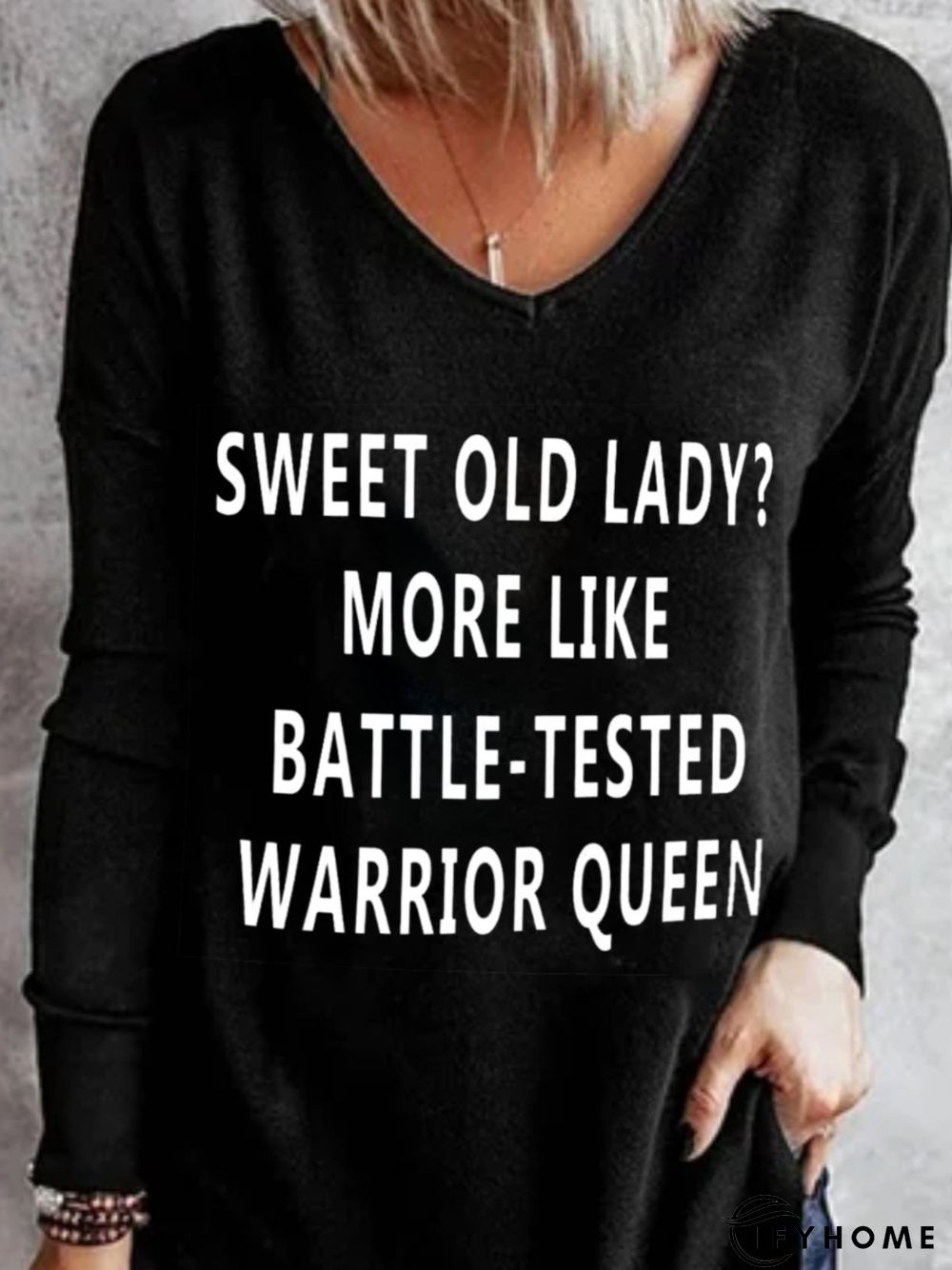 Casual Long Sleeve V Neck Printed Top T-shirt | IFYHOME