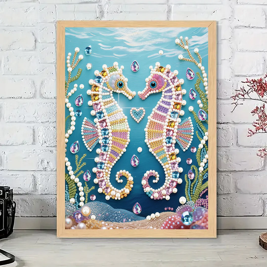 Green Seahorse DIY Partial Diamond Pearl Painting Art Kits 30x40cm Special Shape Pearl Gem Paintings Picture Arts Craft for Adults Beginners Home Wall Decor