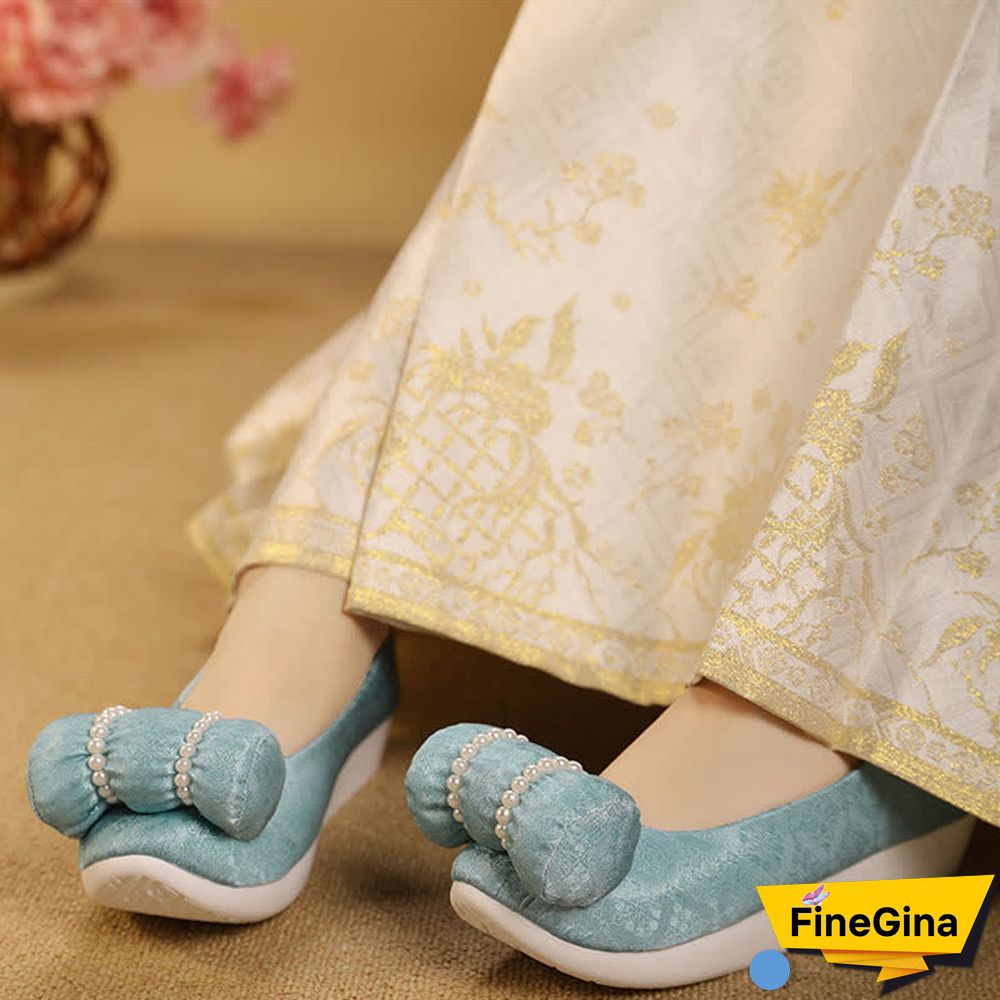 Vintage Embroidery Pearl Pillow Trim Flats Shoes