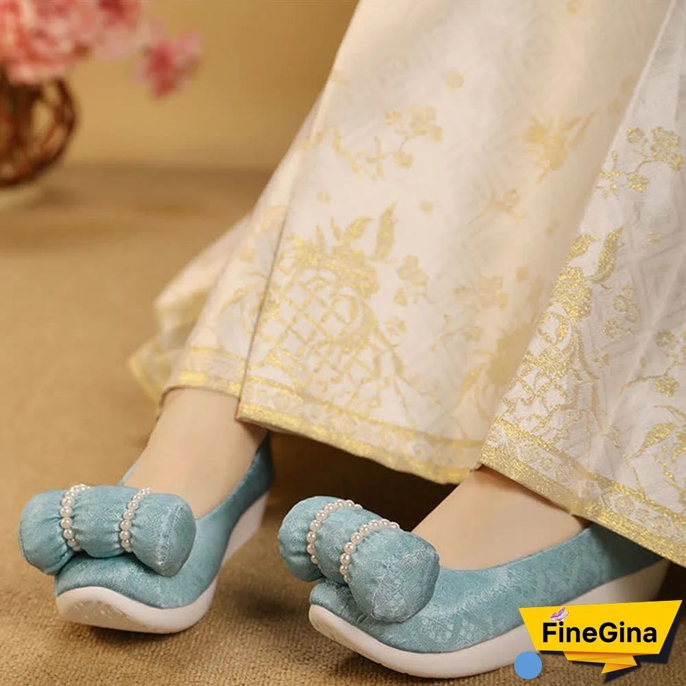 Vintage Embroidery Pearl Pillow Trim Flats Shoes