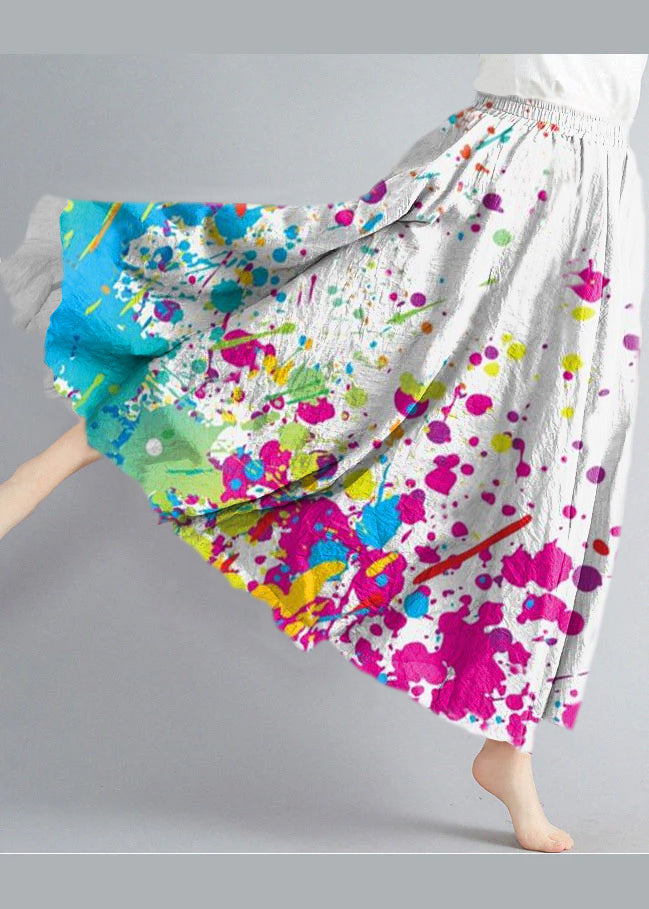 VCSHOES Colored spots Elastic Waist Exra Large Hem Cotton Linen A Line Skirts Summer