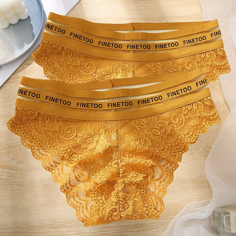FINETOO 2PCS/Set L-XXL Floral Lace Women Panties High Waist  Sexy Lace Underwear Woman Letter Lingerie Female Seamless Briefs