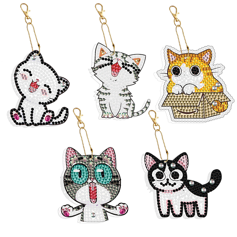 

5pcs Cat Double Sided - 5D DIY Craft Keychain, 501 Original