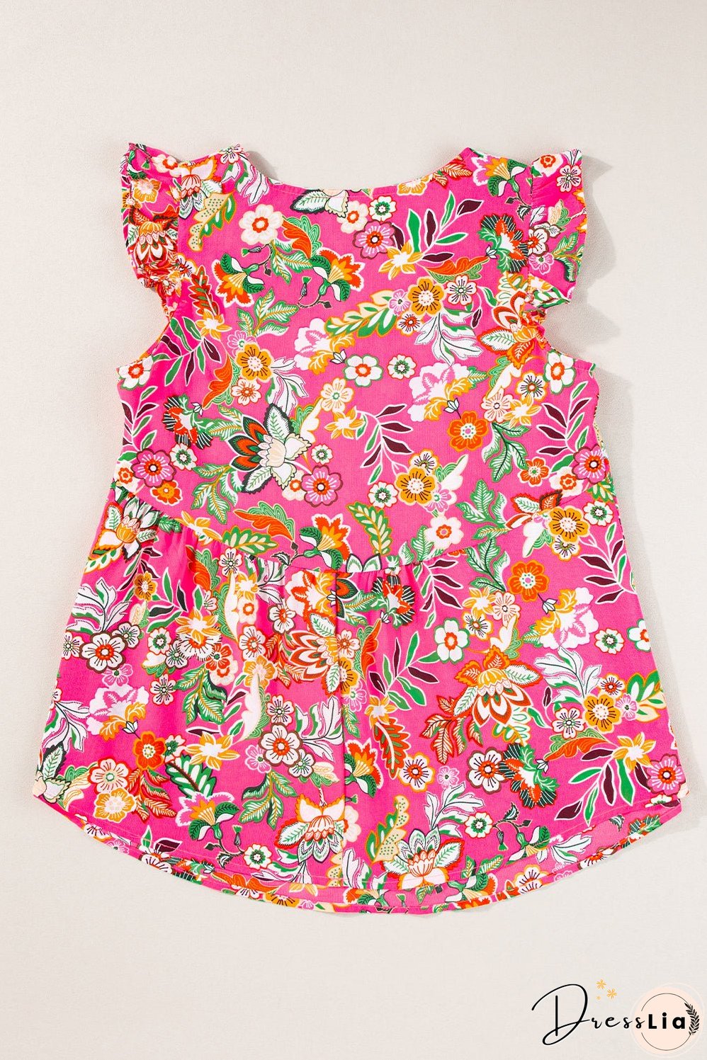 Rose Floral V Neck Ruffle Tank Top