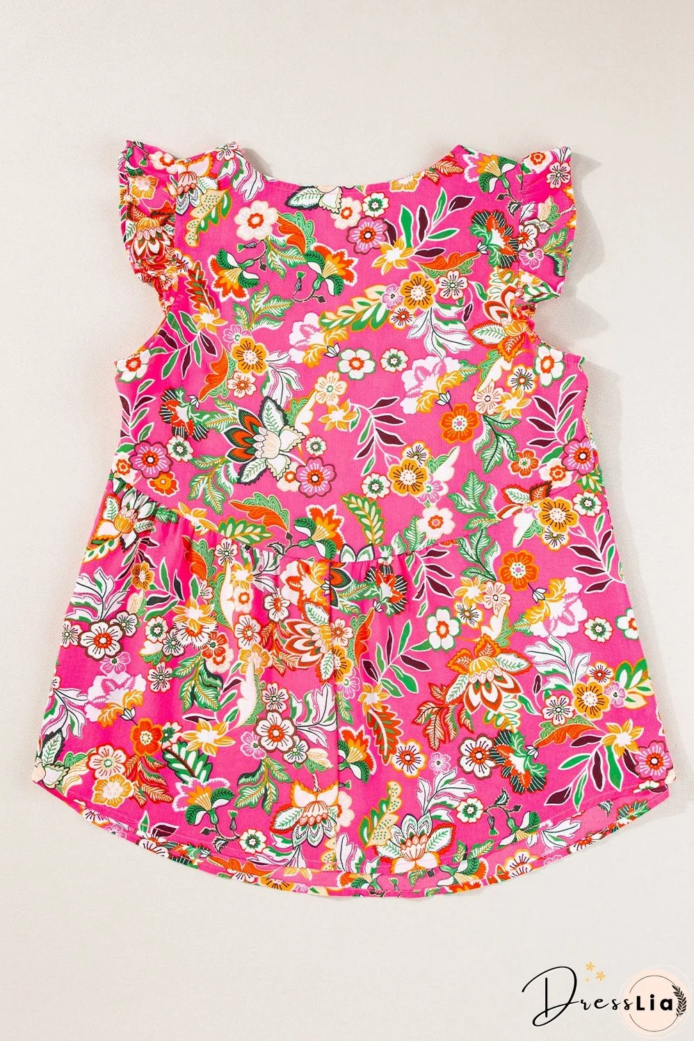 Rose Floral V Neck Ruffle Tank Top