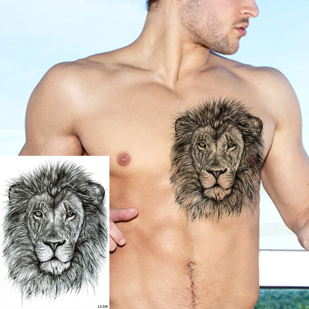 Sdrawing High Quality Lion Tiger Temporary Tattoos For Men Boys Realistic Fake Black Waterproof Tattoos Decal For Adult Party Supplies
