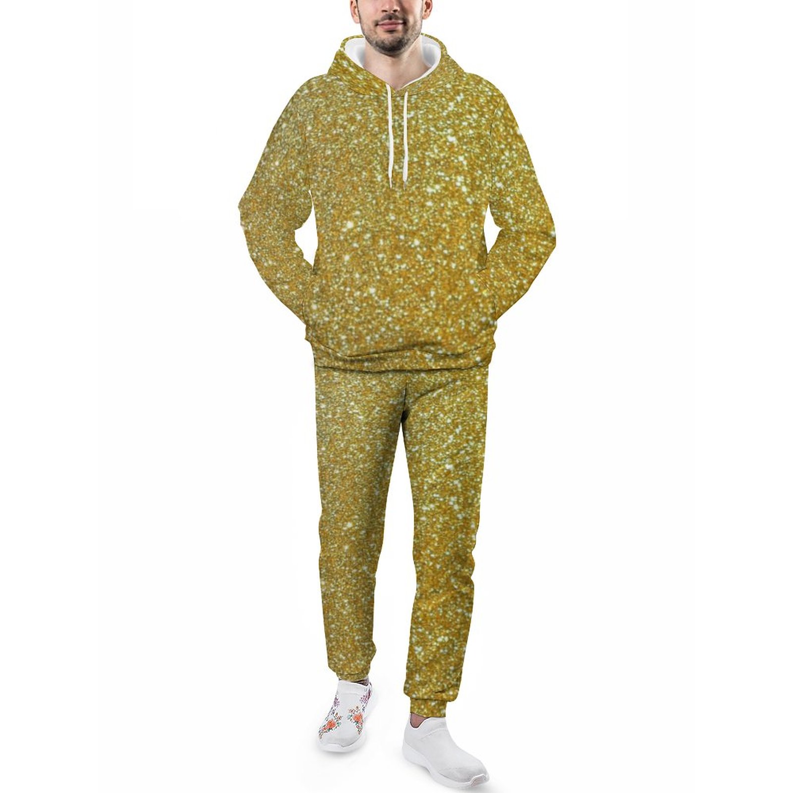 Printed Gold Glitter Men's Tracksuit 2 Piece Hoodie Sweatsuit Sets Guys Streetwear Jogging Athletic Suits S-5Xl
