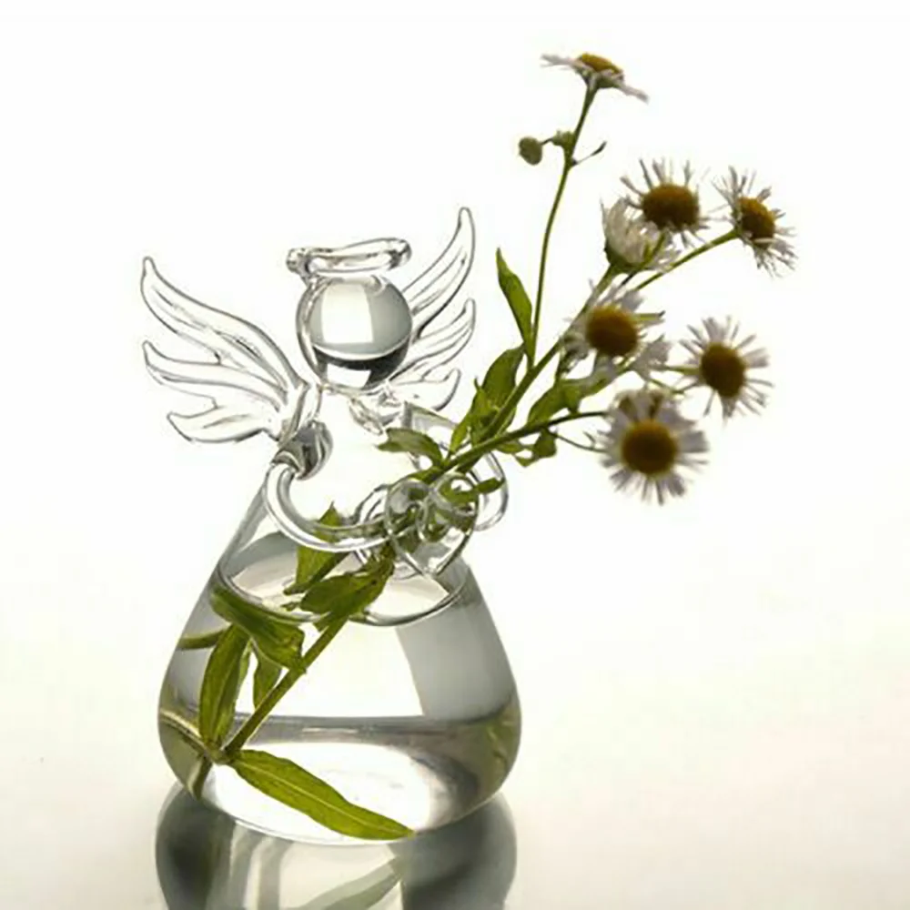 1 Pcs Angel Shape Vase Clear Flower Plant Stand Hydroponic Container Ornament Micro Landscape Home Office Wedding Decor