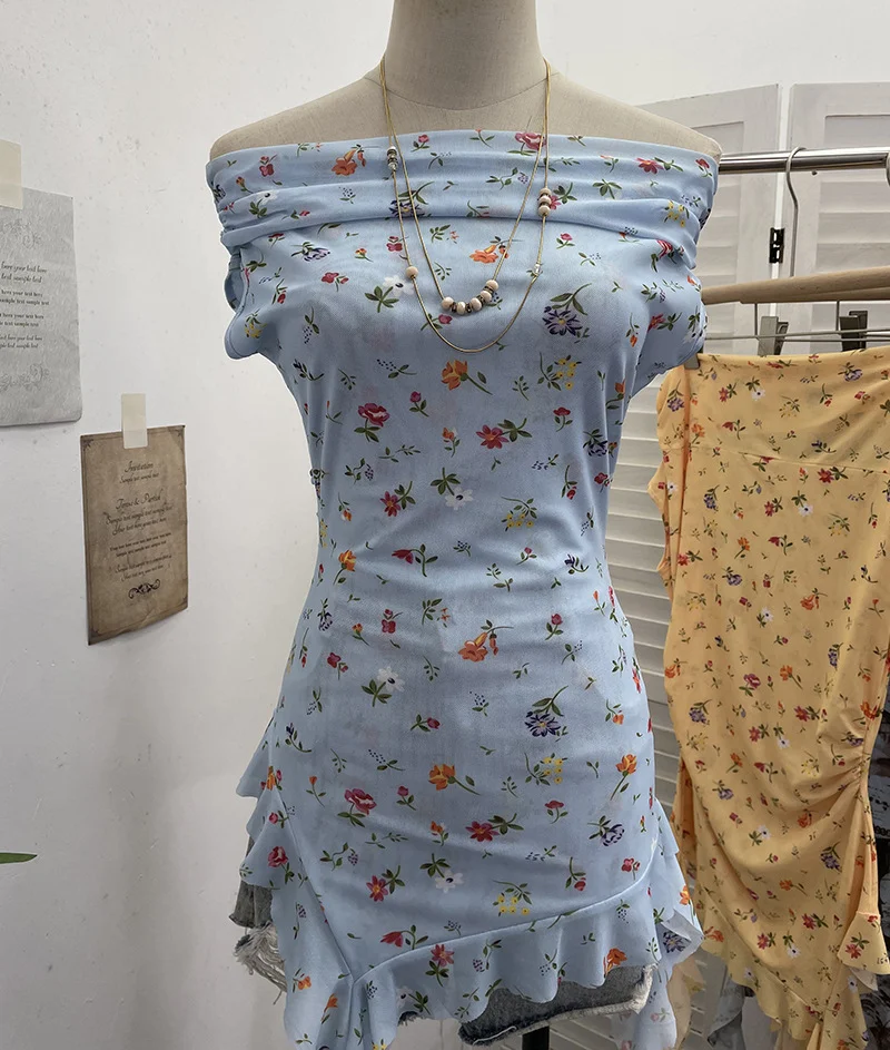 Nigikala Nigikala Shooting Holiday Wind Shoulder Folding Net Grums Flower Top Design Feeling Drift With Unique T-Shirt 1203