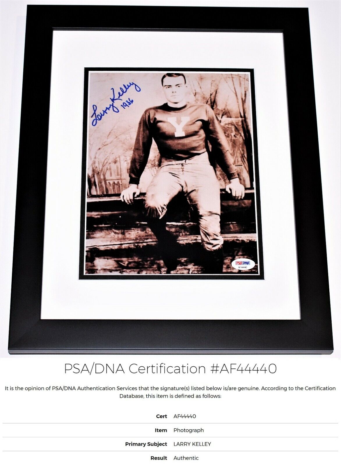 Larry Kelley Signed - Autographed Yale 1936 Heisman 8x10 Photo Poster painting FRAMED + PSA/DNA