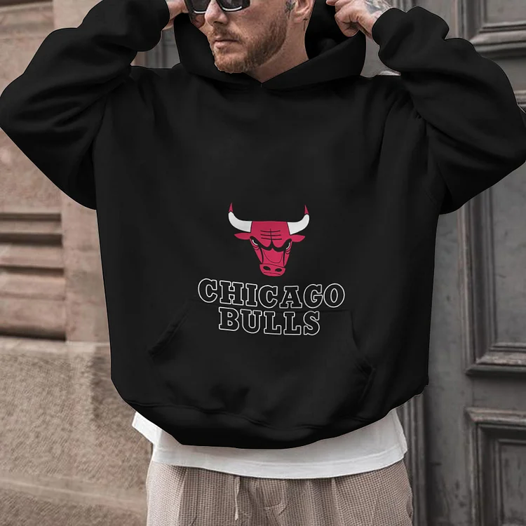 Chicago Bulls Printed Hooded Pocket Pullover Hoodie