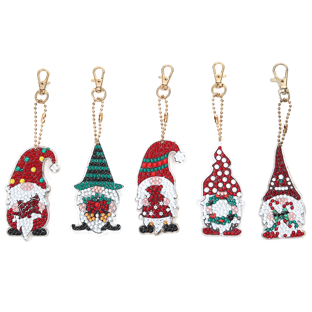 5pcs DIY Gnomes Full Special Shaped Diamond Painting Keychain Kit (AA913)