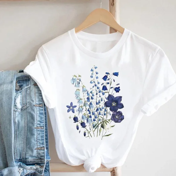 fashion clothes women summer watercolor spring flower 90s print lady female clothing tee top tshirt short sleeve T casual cartoon graphic t-shirt