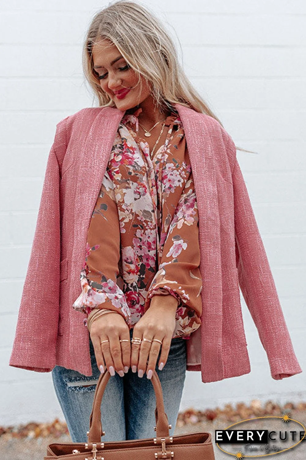Multicolor Split V Neck Bubble Sleeves Floral Shift Top