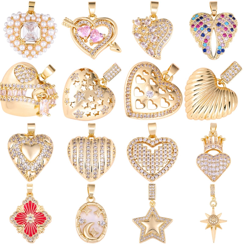 1 Piece Copper Zircon Four Leaf Clover Round Heart Shape Pendant Jewelry Accessories