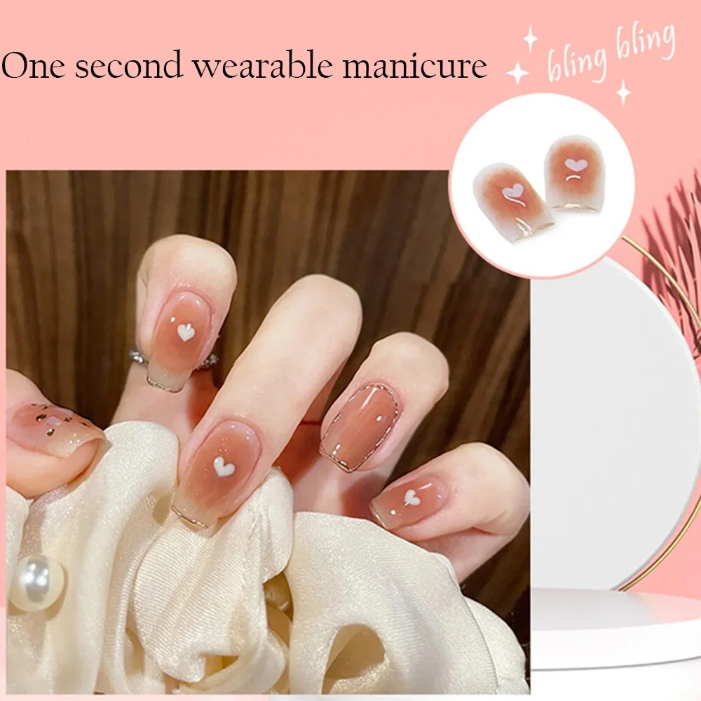 24pcs Ballet Fake Nails Coffin Head Pink Color Press On Nail Art tips with 3D Heart And Bow Design French Style Girl False Nails-Nail Inspo