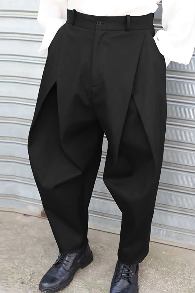 Ciciful Men's Plain Cross Pleated Harem Pants
