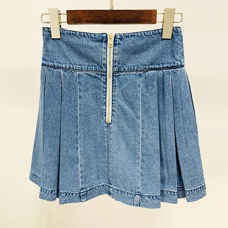 Nigikala Nigikala New Star Fashion Double-Dbuttoned Lion Buckle Folding Folded Denim Half Skirt Skirt