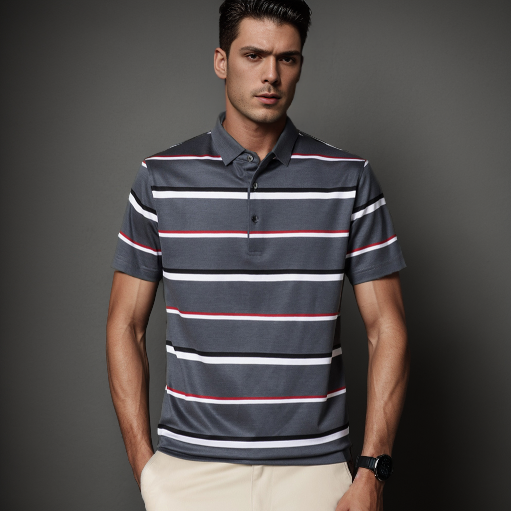Business Basic Men's Silk Polo Shirts Patter Stripe REAL SILK LIFE