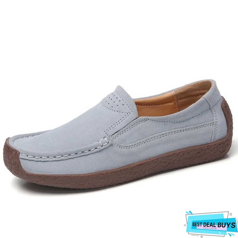 Women Moccasins Flats Genuine Leather Slip On Suede Loafers Shoes