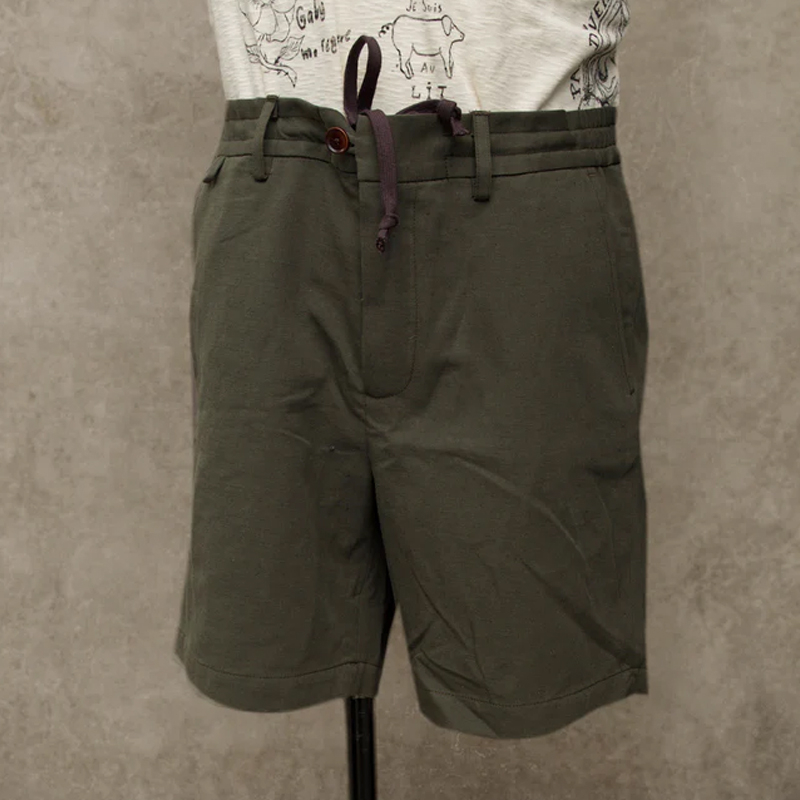 Men's Dark Green Grey Drawstring Straight Shorts