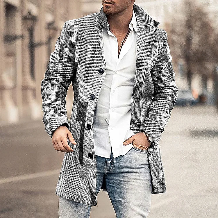 VChics Men's Casual Geometric Grey Stylish Coat