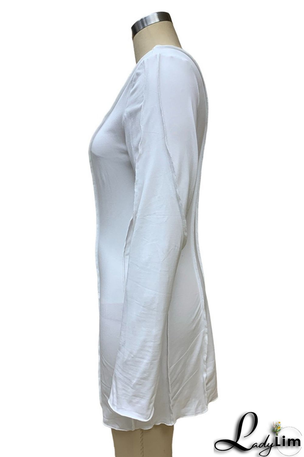 White Casual Solid Patchwork O Neck Long Sleeve Dresses