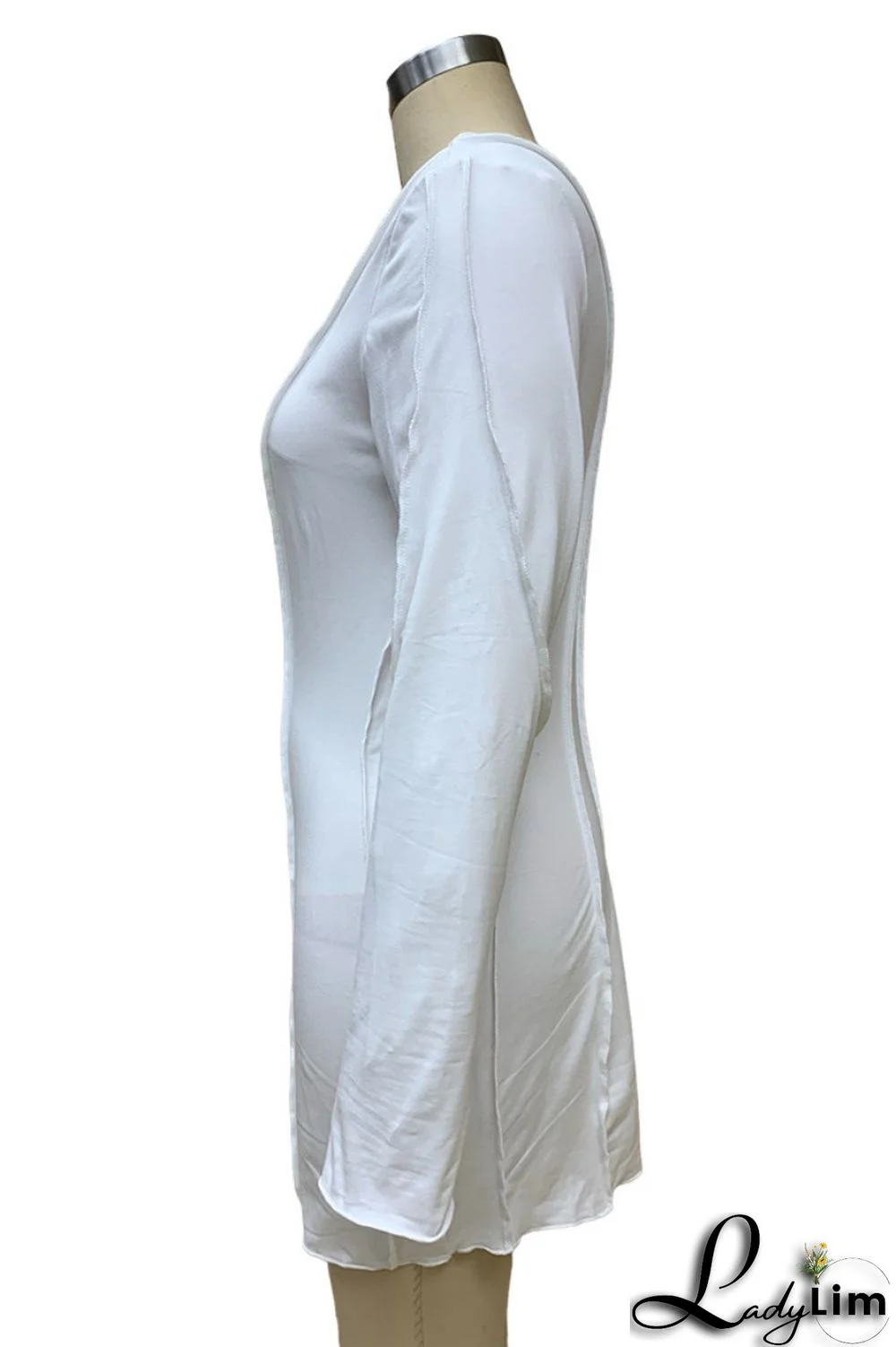 White Casual Solid Patchwork O Neck Long Sleeve Dresses